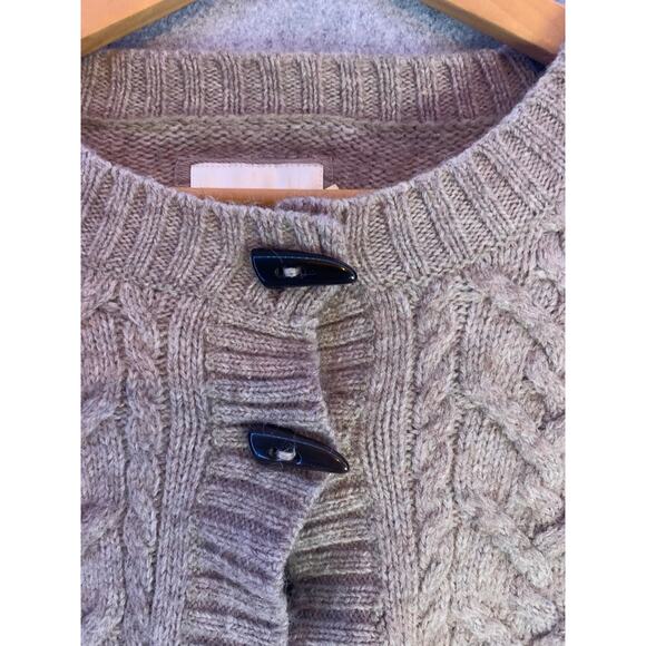 H&M LOGG Tan Two Button Cardigan, Wool and Alpaca Cable Knit, Women’s Size Small - Picture 2 of 9